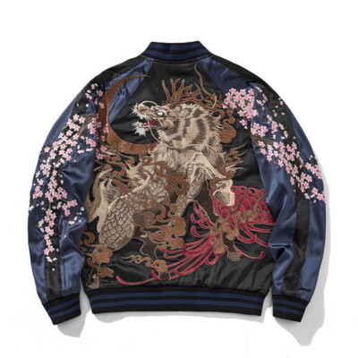 Mens Sukajan Reversible Souvenir Japanese Jacket Pattern Embroidery Unisex