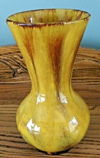 BMP Blue Mountain Pottery Harvest Gold Wide Mouth 3 Trees Vase