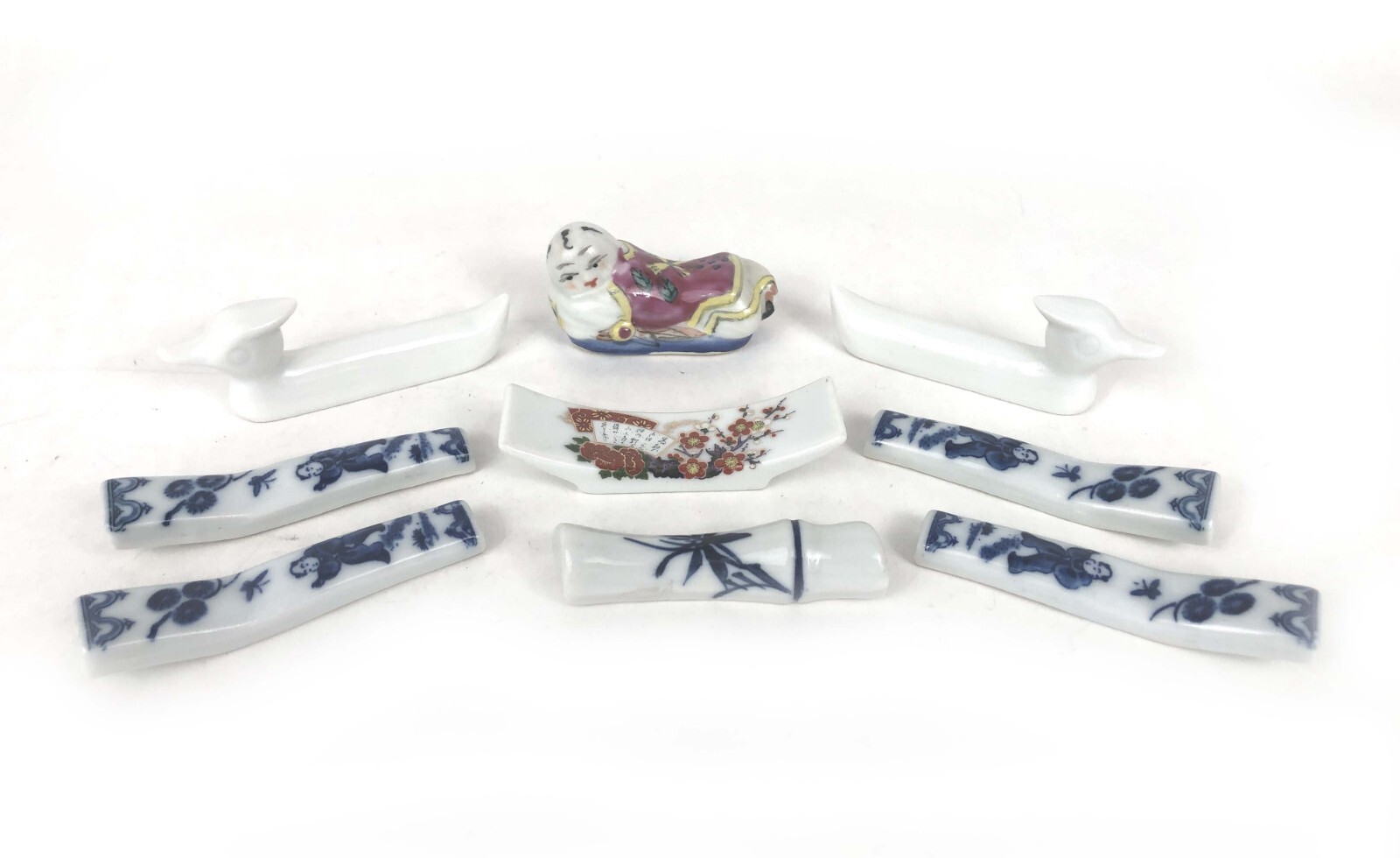 Knife Chopstick Rests Asian Theme Porcelain China 9 pcs Children Ducks Fans