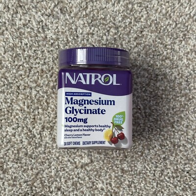 NEW Natrol High Absorption Magnesium Glycinate 100mg Soft Chew 30ct Cherry Lemon