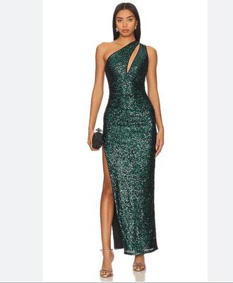 Remi X Revolve NWT Emerald Green Sequin One Shoulder Cut-Out Donna Gown  Size 1X | eBay