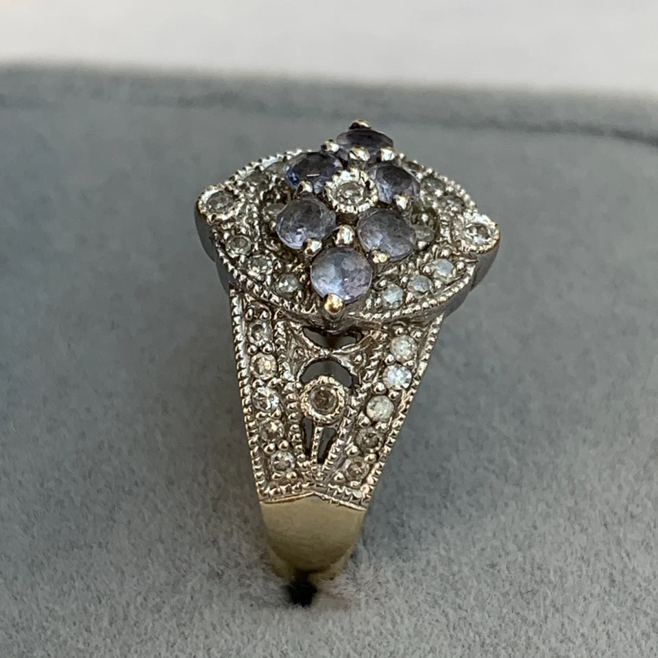 9ct gold Tanzanite /Diamond 0.28ct Cluster ring Size M/4grams Ref ( ALA8.12) - Image 4 of 4