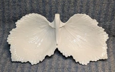 Lenox Double Leaf Divided Serving Dish Ivory Porcelain Handle Made in USA Relish