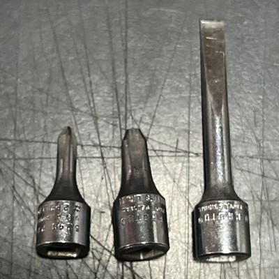 Proto Tools 3/8  Screwdriver Bit Sockets #2 & #4 Phillips And A Flathead USA