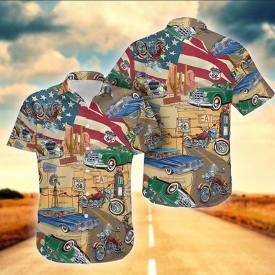 Route 66 Car Cool Design   Aloha Hawaiian Shirt
