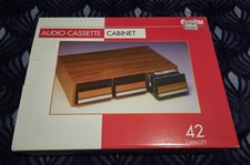 Vintage NIB Audio Cassette Storage Cabinet Faux Wood Holds 42 Tapes 3 Drawer