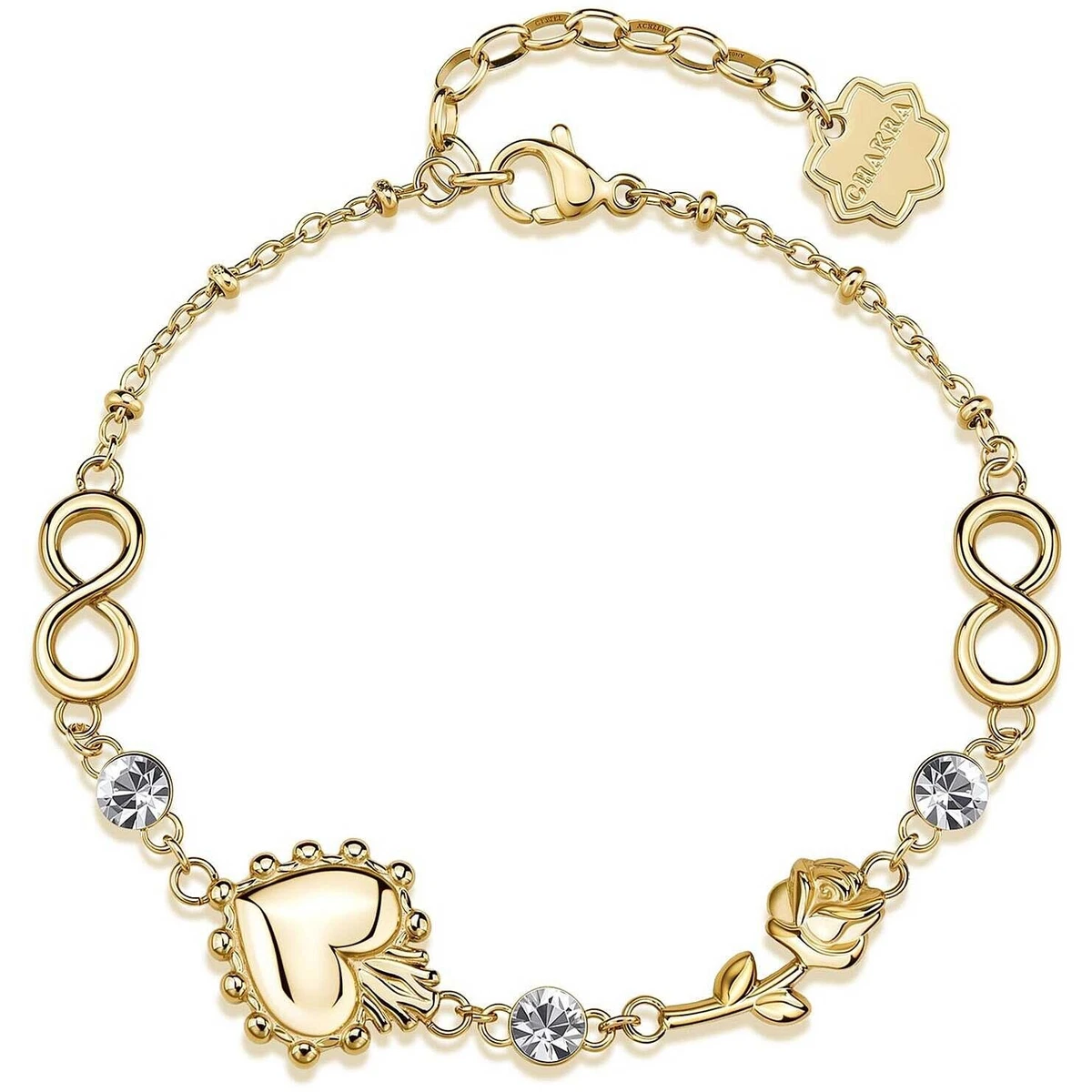 Brosway Bracciale Rigido Donna Collezione Chakra - Acciaio 316L Con Cristalli E Simbolo Cuore, Finitura Oro 14K