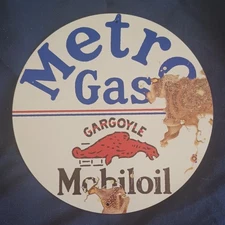 8" Round Metal Sign Man Cave Wall Art Garage Bar Gas Station Oil Metro Gas