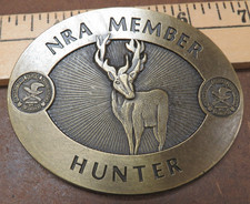 VTG Belt Buckle NRA MEMBER HUNTER Deer Stag Buck Brass