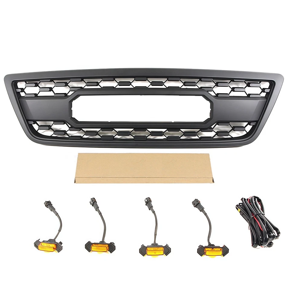 Матовая черная передняя решетка подходит для решетки бампера LEXUS LX570 LX470 1998-2002 годов выпуска со светодиодами - Изображение 3 из 4