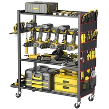 WALMANN 4-Tier Rolling Power Tool Storage Cart, Large Drill Organizer with Sl...