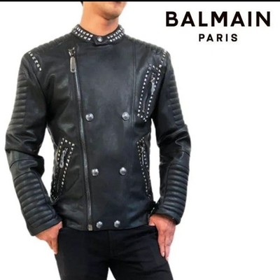 Balmain Men's Eco Leather Studded Jacket, Black, , Designer Outer