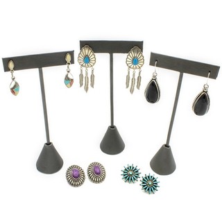 Southwest Signed Sterling Turquoise Onyx Petit Concho Earrings Lot of 5 #S6122 3