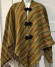 Vintage Handmade Wool Fringed Poncho Cape Hippie One Size Boho Festival