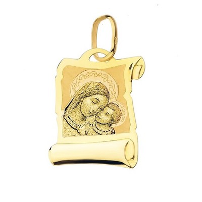 Anhänger Madonna Maria mit Jesuskind Goldanhänger Papyrus
