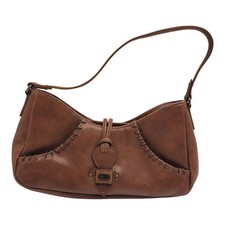 GUESS Brown Whipstitch Shoulder Bag Back Zip Pocket Y2K Retro Vintage