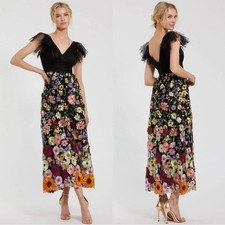 Mac Duggal 68204 Embroidered Ruched Flutter Sleeve A-Line Dress Size 6 NWT Black