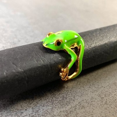 Frosch Ring Damen Gold Grün - Emailliert Verstellbar - Tier Motiv ''Kiss Me'' Süß