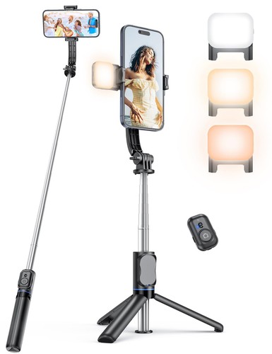 Selfie Stick Tripod with Light and Detachable Phone Holder, 41.7" Extendable ...