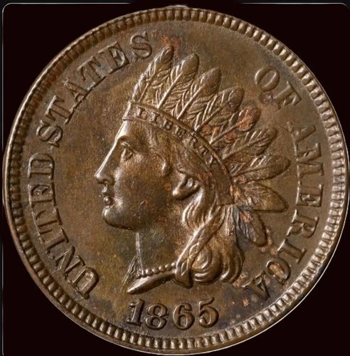 1865 Indian Head Cent - Uncirculated Brown Near Gem - FREE SHIPPING
