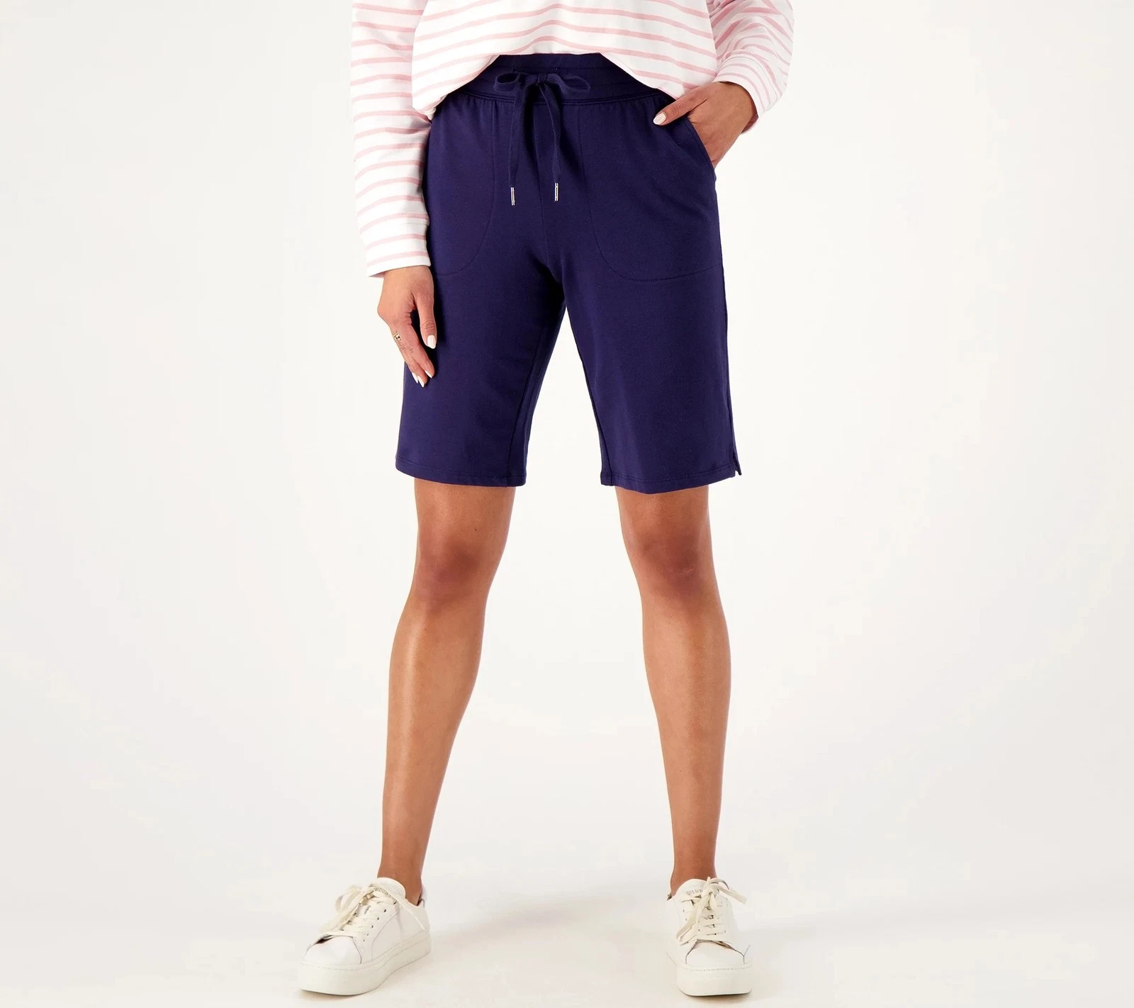 Denim & Co. Active French Terry Pull-On Bermuda Shorts Navy XL New