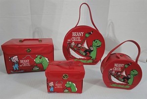 X-399 VINTAGE 1960'S SPP BEANIE & CECIL 4 PIECE VYNIL LUGGAGE SET W/ ORIG BOX