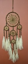 Large Dream Catcher, Brown, Feathers And Beads, 30  Long