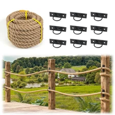 50FT Complete Rope Support Holder Railing Kit with 1.5inch Natural Jute Hemp ...