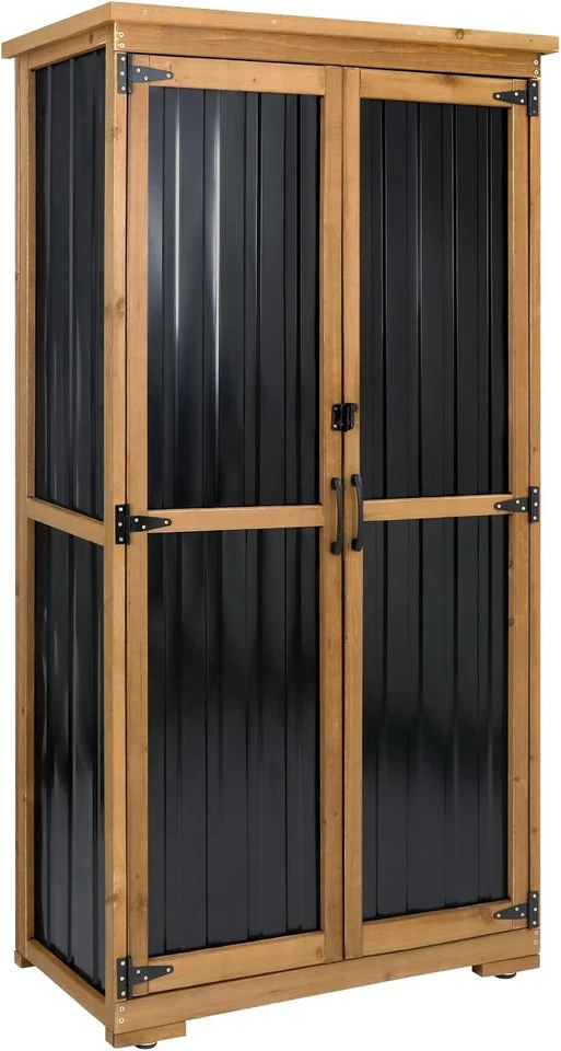 PETSCOSSET Outdoor Storage Cabinet Wood & Metal with Waterproof Roof