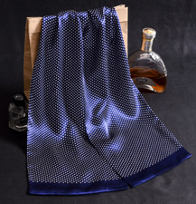 100 Silk large satin Scarf men neckerchief Wrap dot navy blue white MN9-26