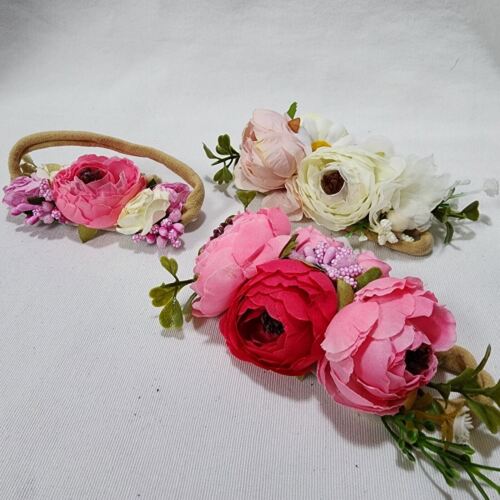 Women Girls Bohemian 3 Pieces Artificial Floral Elastic Headband with Box
