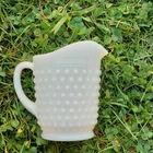 VINTAGE WHITE MILK GLASS CREAMER PITCHER HOBNAIL 5.5" Tall