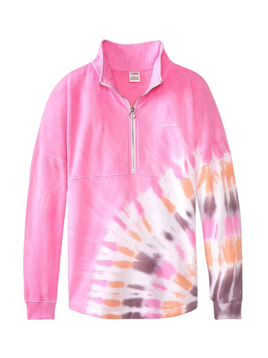 Victoria's Secret Pink Varsity Half Zip Sweatshirt Color Tie Dye Pink NWT |  eBay