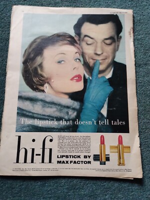 Di28 Ephemera 1958 Advert Hi Fi By Max Factor Lipstick 