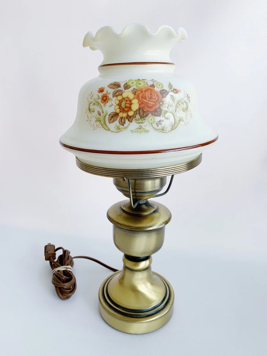 Vintage Quoizel Rust Rose Hurricane Lamp Table Lamp Brass Base WORKS