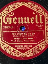 Bailey's Lucky Seven Gennett You Told Me to Go Tomorrow Mornin'  Arthur Field 78