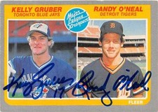 Kelly Gruber Randy O'Neal autographed baseball card 1990 Fleer #645 Prospects