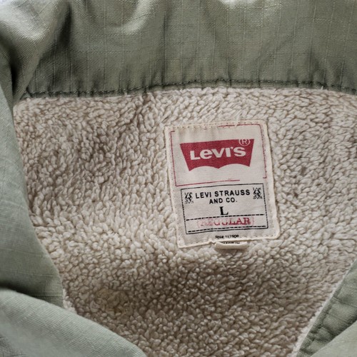 Levis Shirt Mens Large Green Sherpa Lined Shacket Pockets Button Up Long Sleeve - Picture 5 of 14
