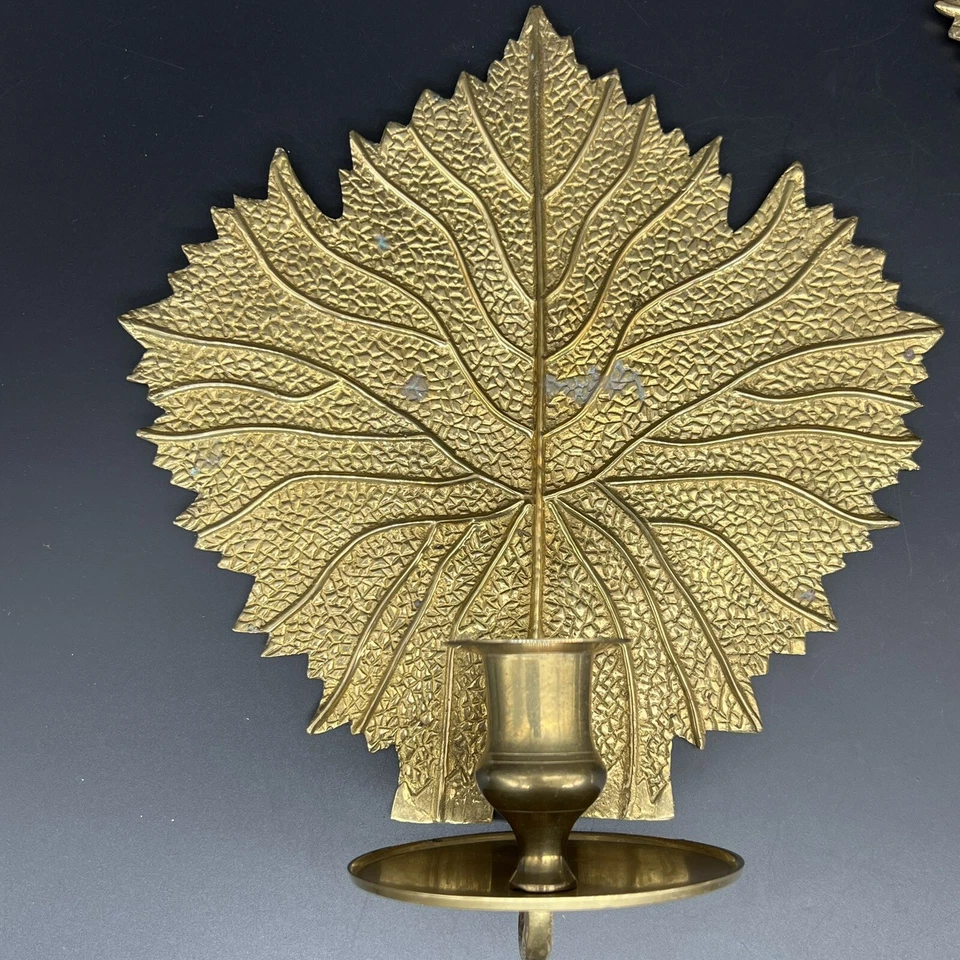 Aplique de pared de latón vintage Gatco hoja candelabro par 2 Boho Grandmillenial Foto 2 de 4