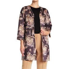Chelsea & Theodore Floral Womens M Jacket Faux Suede Open Front Brown Business