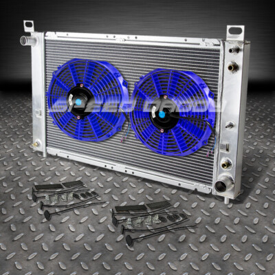 2-ROW ALUMINUM RACING RADIATOR+2 BLUE FAN FOR 99-12 SILVERADO 1500/2500 V8 AT