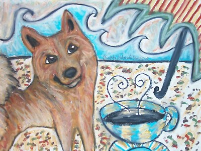 Finnish Spitz Collectible at the Beach ACEO PRINT Dog Art Card 2.5 X 3.5 KSAMS