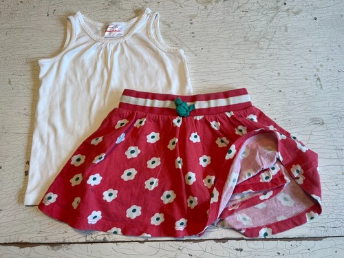 Girl's HANNA ANDERSSON/MINI BODEN Size 5-6 White Tank Top + Floral Skort Set