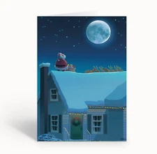 Santa Moon Gazing on a Peaceful Night - 18 Christmas Cards and Envelopes - 20133