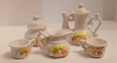 Vintage Miniature porcelain ceramic tea set Fall Veggies 5 piece Unbranded