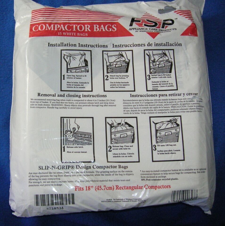 FSP Compactor Bags Fits 18" Rectangular Compactors Tough 3 Mil