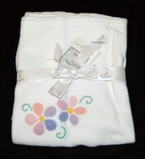 NEW Lullaby Club White Baby Blanket w/Chenille Flowers Knit 30" x 40" #96