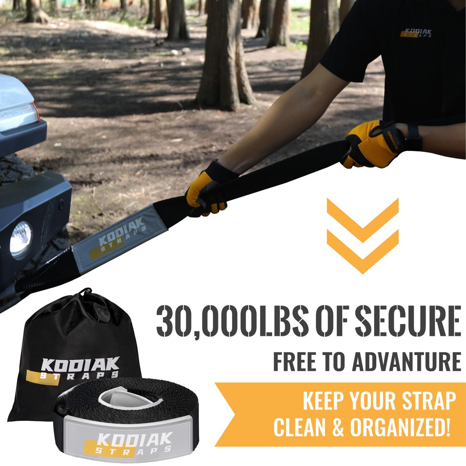 3"x 20' Heavy Duty Tow Strap 30,000lbs Recovery Rope Emergency Off Road