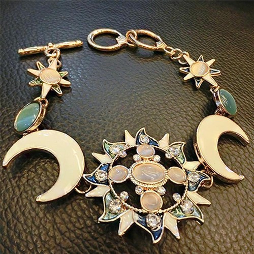 Fashion Bohemian Bracelet: Asymmetrical Sun, Moon, Star Design with Opal & Rhine - Picture 17 of 26