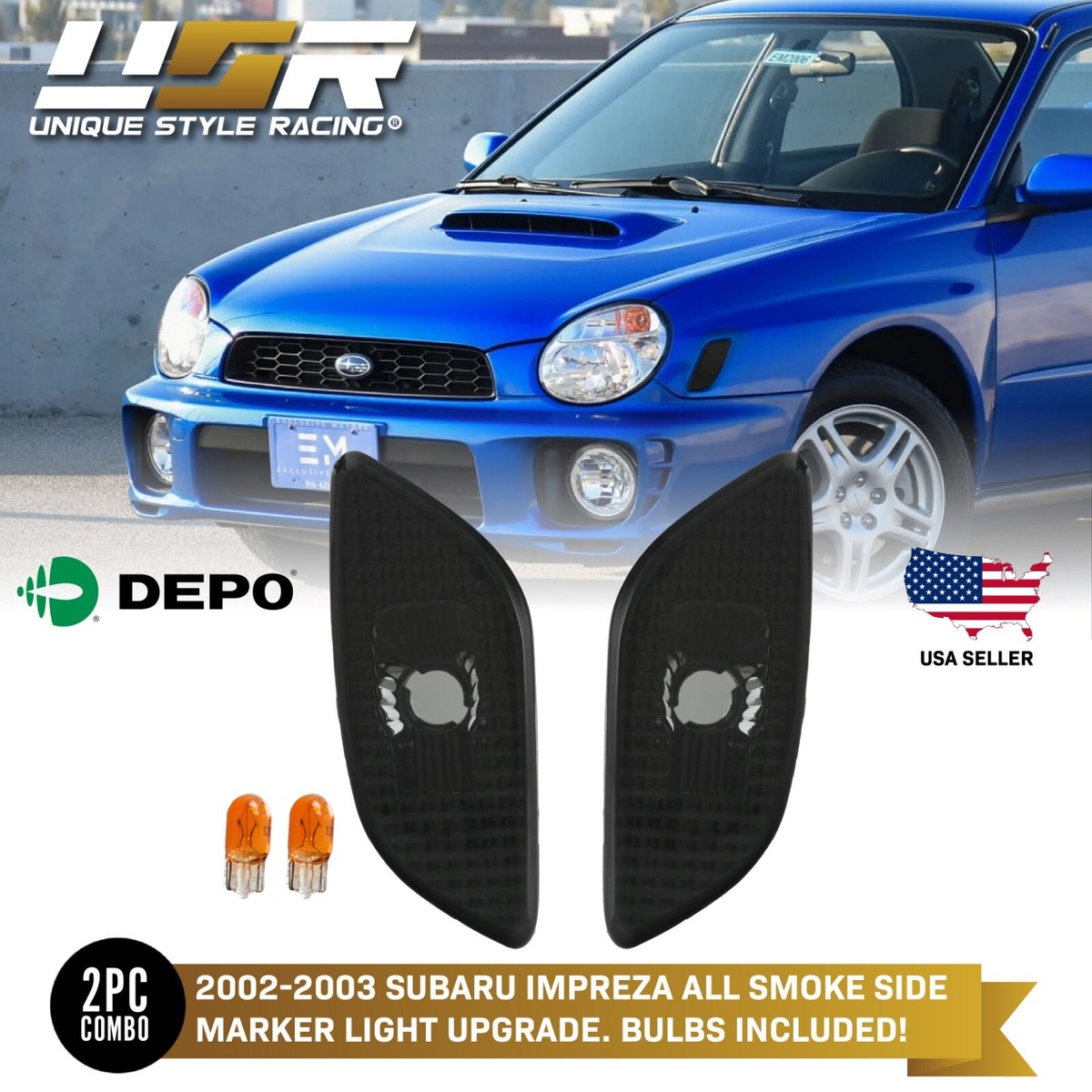 レトロライト　impreza magazine DEPO JDM Dark Smoke Side Marker Lights For 02-03 Subaru
